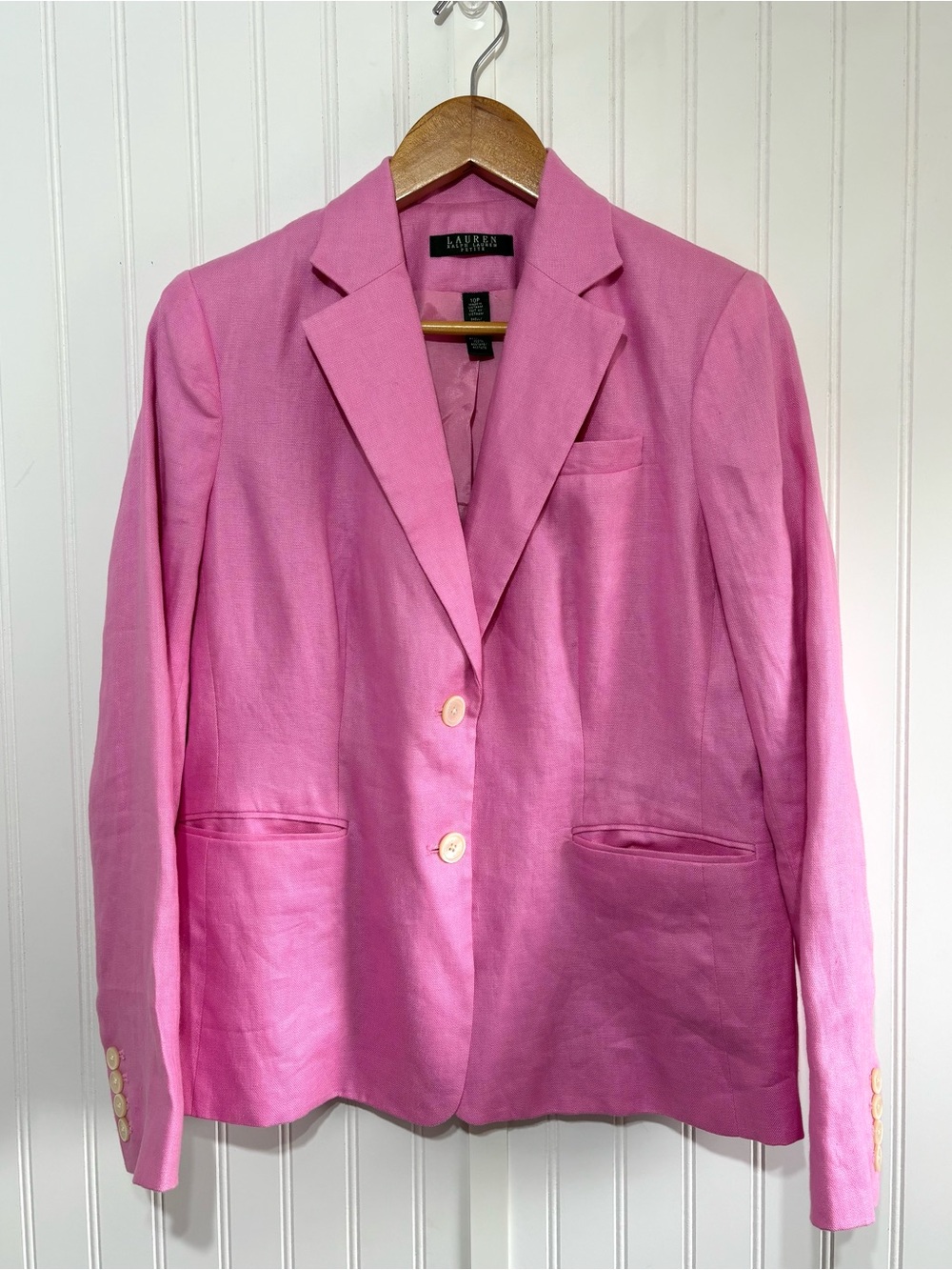 Lauren Ralph Lauren Pink Linen Blazer Petite 10P Preppy Tailored Jacket